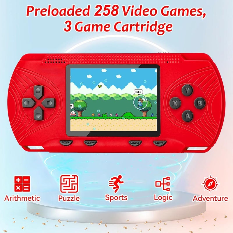 GAMPLAE Handheld Game for Kids, Portable Video Game Player Preloaded 258 Retro Video Games & 3 Cartridges, 3.0" LCD Screen, Mini Gaming Player with Rechargeable Battery, Birthday Xmas Gift for Boys Girls 4-12 - Image 2